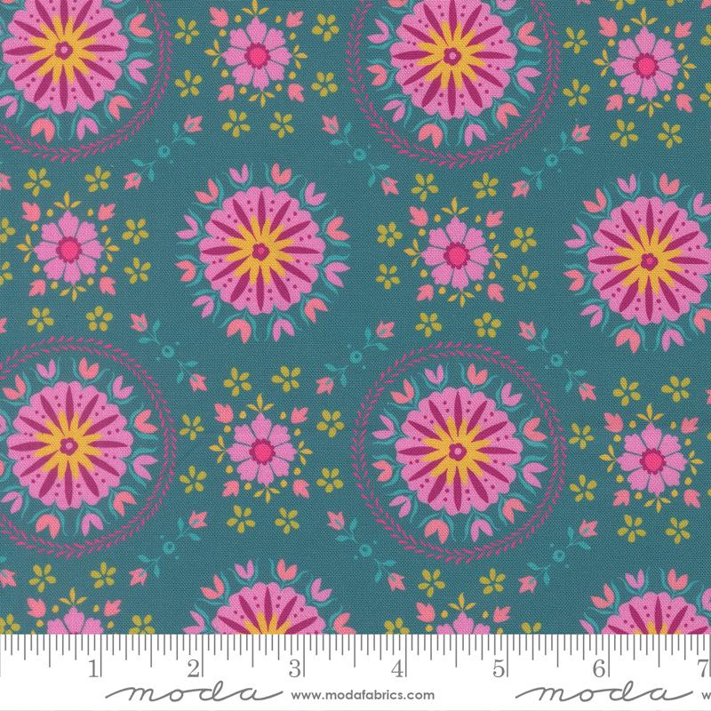 Parlor Mandala Florals Peacock Crystal Manning Moda Cotton Fabric MD-11964-16