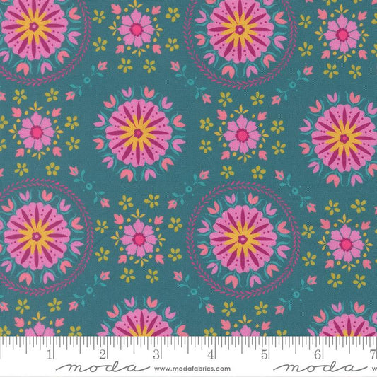 Parlor Mandala Florals Peacock Crystal Manning Moda Cotton Fabric MD-11964-16
