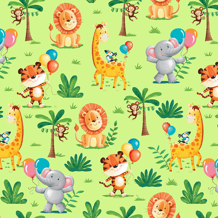 Party Animals Baby Animals Green Rob Parkinson Henry Glass Cotton Fabric HG-875-64 | US Fabric Shop