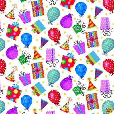 Party Time Tossed Gifts & Balloons  Multi Sharla Fults Studio E Cotton Fabric