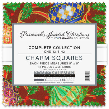 Parvaneh's Jeweled Christmas 5" Squares 42pcs Parvaneh Holloway Robert Kaufman Cotton Fabric RK-CHS-1316-42