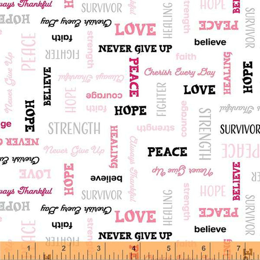 Patches of Hope Motivational Words Text White Whistler Studios Windham Fabrics Cotton Fabric