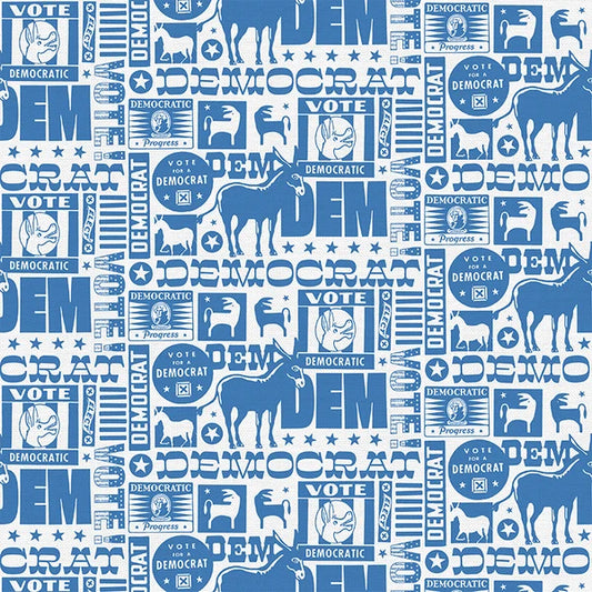Patchwork Politics Patriotic Democratic Blue Paintbrush Studio Cotton Fabric PBS-120-25124