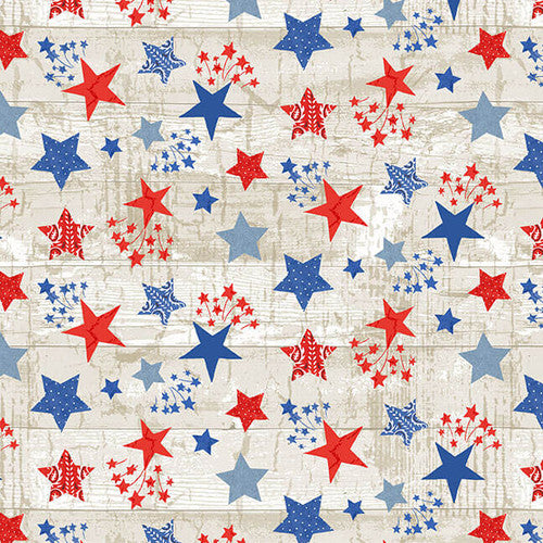 Patriotic Picnic Stars Beige Andrea Tachiera Henry Glass Cotton Fabric