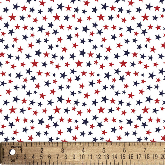 Patriotic Stars Ditsy Red Blue Stars White David Textiles Cotton Fabric DT-DX-9264-6C-5 White Red Blue