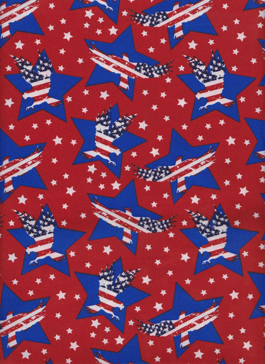 Made In the USA Eagles and Stars Red Foust Textiles Cotton Fabric
