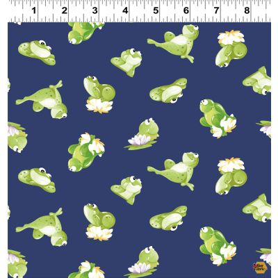 Frog Cloth Paul's Pond Tossed Frogs Navy Blue Susybee Clothworks Cotton Fabric CL ...
