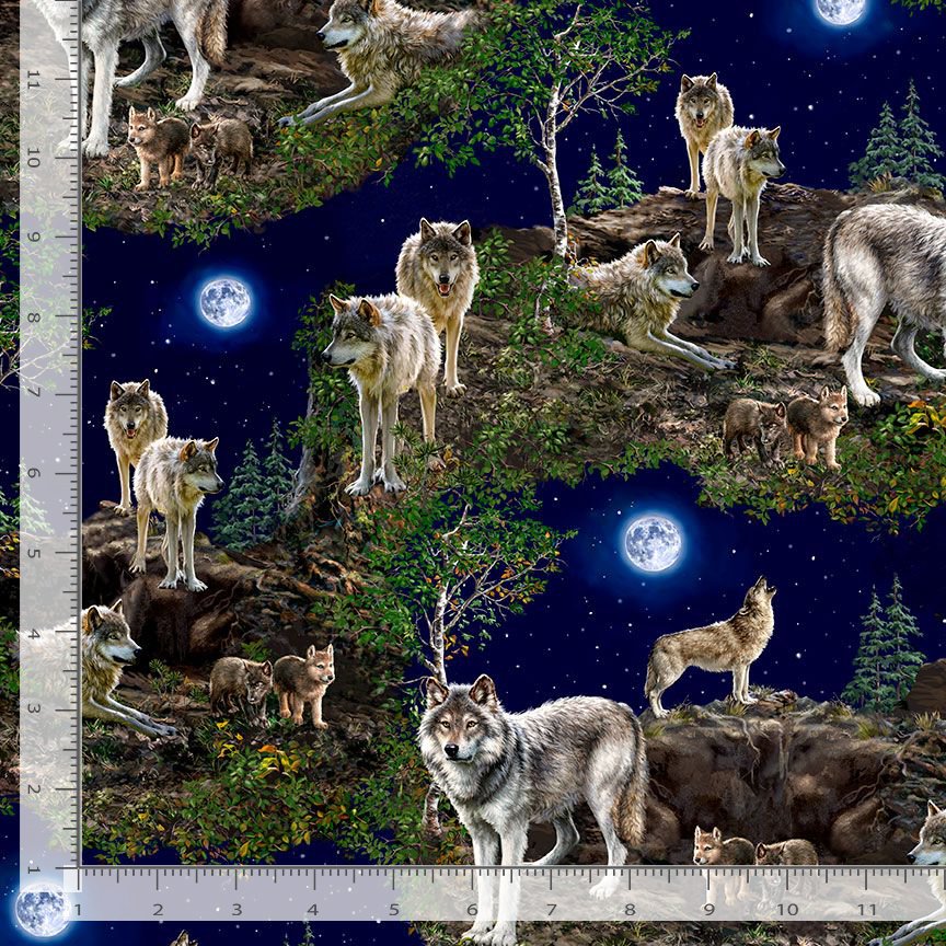 Peace & Harmony Wolf Scenic Night Dona Gelsinger Timeless Treasures Cotton Fabric TT-DONA-CD3848-NIGHT | US Fabric Shop