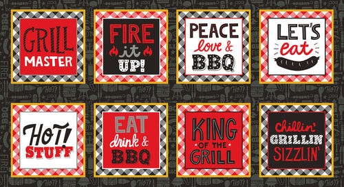 Peace Love BBQ Block Panel 24" Emily Dumas Henry Glass Cotton Fabric