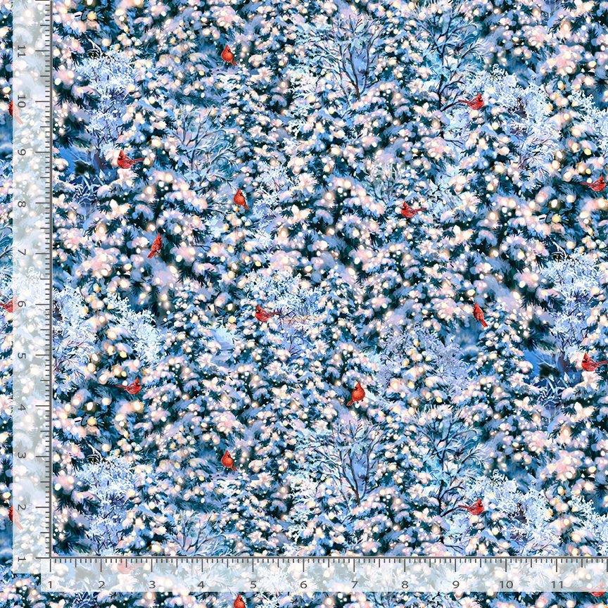 Peace and Harmony Cardinal Nest on Birch Tree Frost Blue Dona Gelsinger Timeless Treasures Cotton Fabric TT-DONA-CD4185-FROST