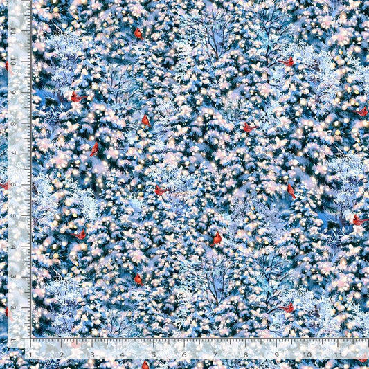 Peace and Harmony Cardinal Nest on Birch Tree Frost Blue Dona Gelsinger Timeless Treasures Cotton Fabric TT-DONA-CD4185-FROST