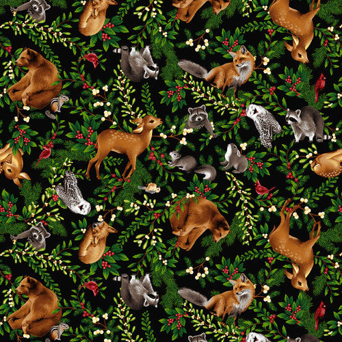 Peace on Earth Animal Toss Black Color Principle Henry Glass Cotton Fabric HG-3263-99