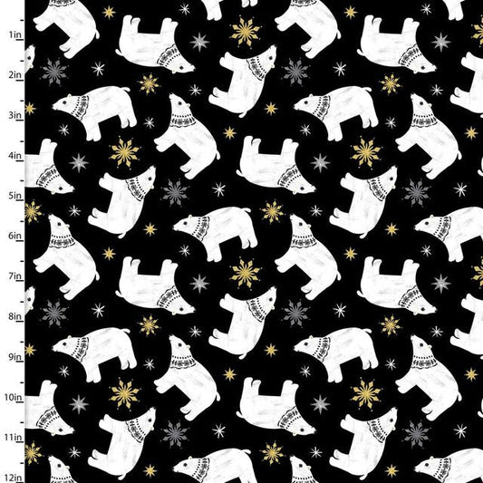 Peace Earth Polar Bear Glitter Black Beth Albert 3 Wishes Cotton Fabric