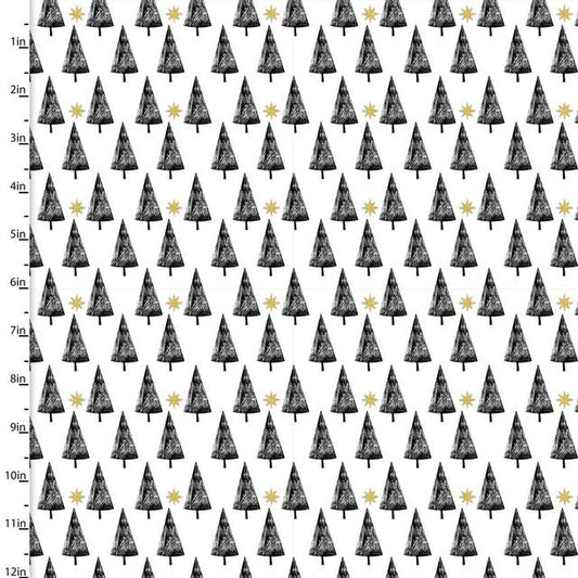 Peace Earth Trees Glitter White Beth Albert 3 Wishes Cotton Fabric