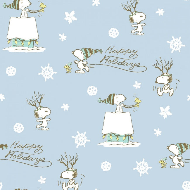 Peanuts Happy Holidays Snoopy Light Blue Springs Creative Cotton Fabric SC-124655-21070