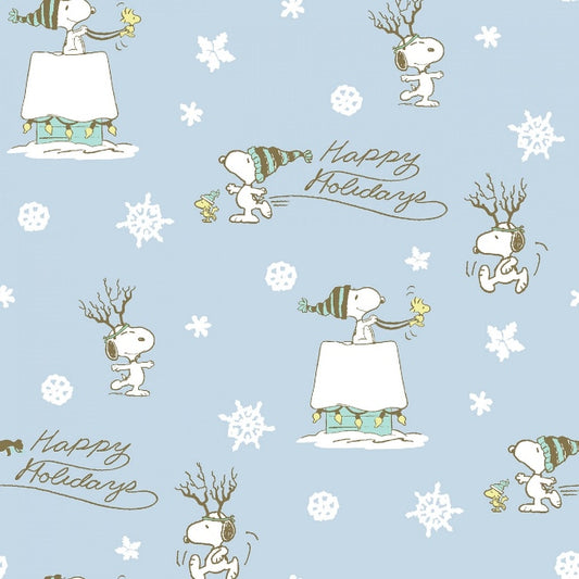 Peanuts Happy Holidays Snoopy Light Blue Springs Creative Cotton Fabric SC-124655-21070