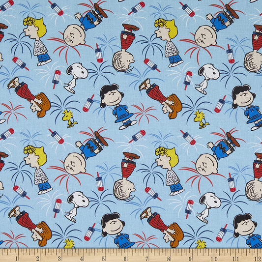 Peanuts Patriotic Gang Snoopy Charlie Sally Linus Blue Springs Creative Cotton Fabric
