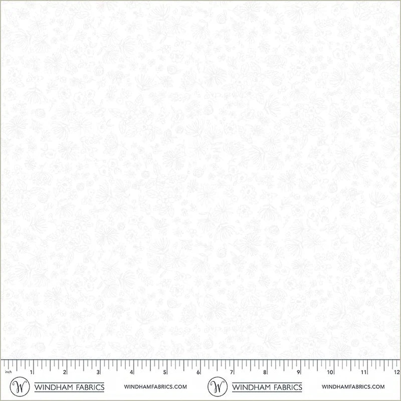 Pen and Petal Ditsy Doodles White on White Whistler Studios Windham Cotton Fabric WF-54970-4