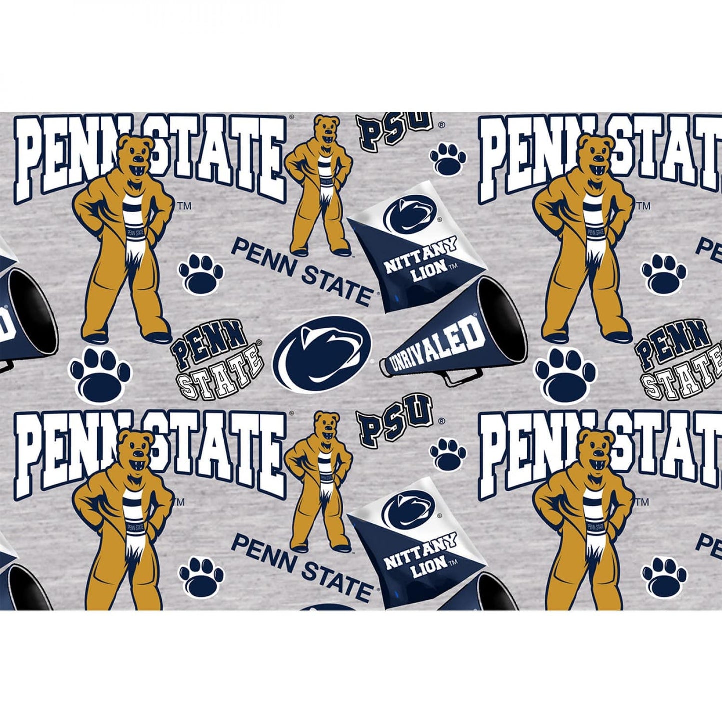 Penn State University Nittany Lions NCAA College PSU Mascot Allover Heather Gray Cotton Fabric