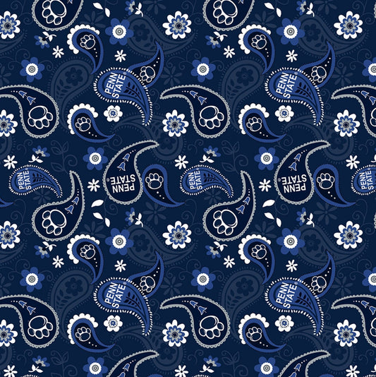 Penn State Nittany Lions NCAA Paisley Bandana Cotton Fabric