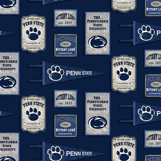 Penn State University Nittany Lions NCAA PSU Vintage Pennant Cotton Fabric PS-1267