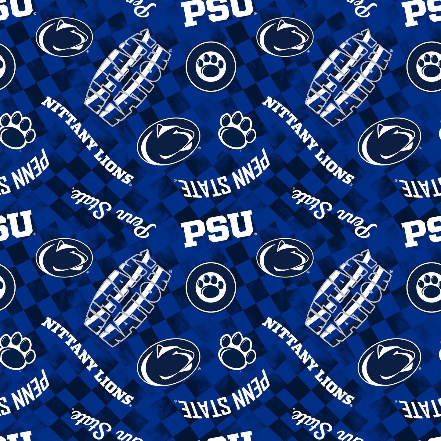 Penn State Nitanny Lions NCAA College Checks Blue Sykel Enterprises Canvas Duck Cloth Cotton Fabric PS-1380-BLUE