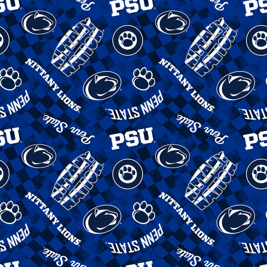 Penn State Nitanny Lions NCAA College Checks Blue Sykel Enterprises Canvas Duck Cloth Cotton Fabric PS-1380-BLUE