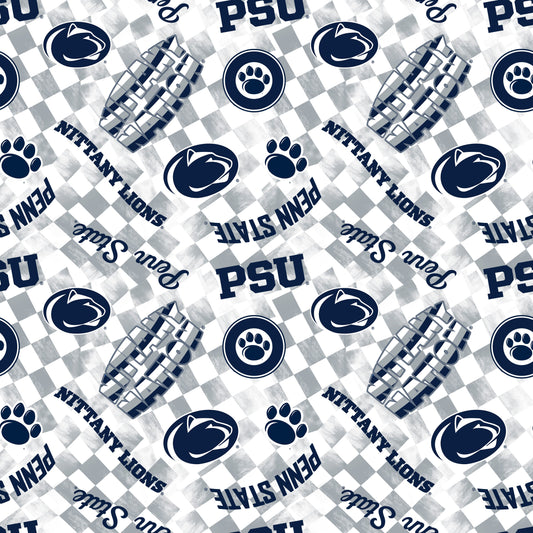 Penn State Nitanny Lions NCAA College Checks White Sykel Enterprises Canvas Duck Cloth Cotton Fabric PS-1380-White