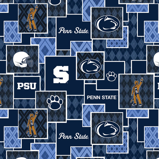 Penn State Nittany Lions NCAA College Argyle Boxes Sykel Cotton Fabric SYK-PS-1371