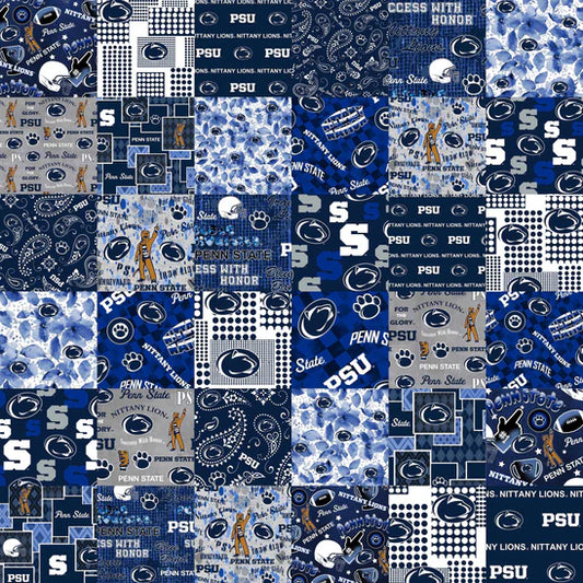 Penn State Nittany Lions NCAA College Cheater Quilt Allover 60" Sykel Cotton Fabric SYK-PS-1363
