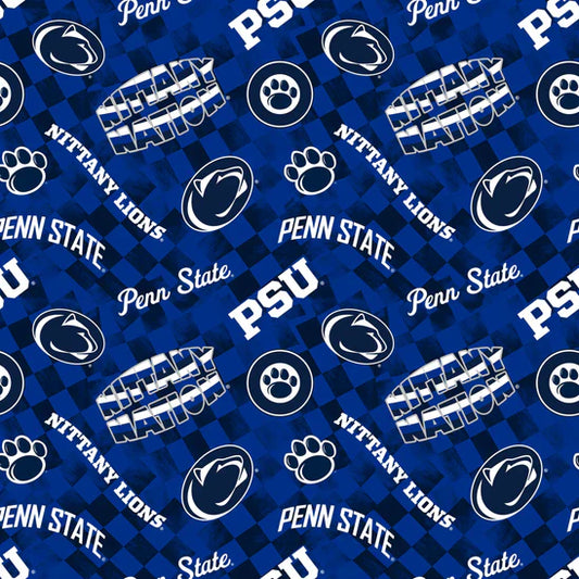 Penn State Nittany Lions NCAA College Check Allover Sykel Cotton Fabric SYK-PS-1370