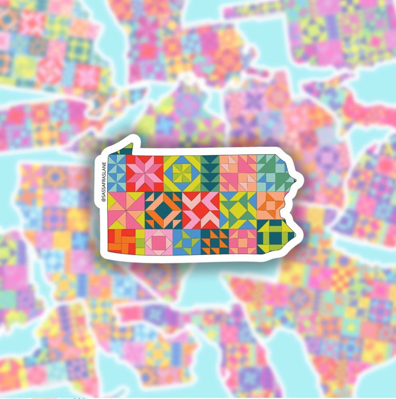 Pennsylvania Quilt PA State Sticker Sassafras Lane Designs SLD-SADSASSSTICK-PA