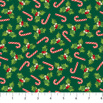 Peppermint Candy Candy Canes and Holly Pine Multi Michael Works Northcott Cotton Fabric