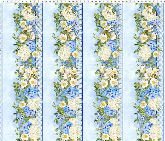 Periwinkle Spring Border Stripe Floral Blue Jason Yenter In the Beginning Fabrics Cotton Fabric