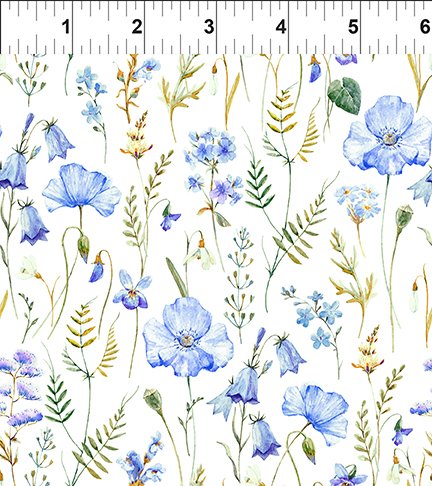 Periwinkle Spring Field Wildflowers White Jason Yenter In The Beginning Fabrics Cotton Fabric