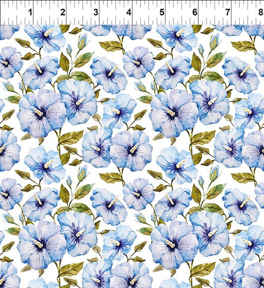 Periwinkle Spring Hibiscus White Jason Yenter In The Beginning Fabrics Cotton Fabric