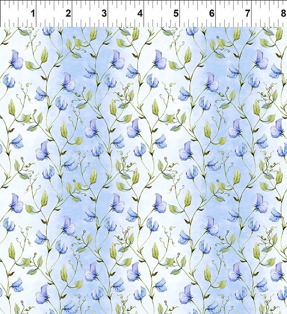 Periwinkle Spring Sweet Peas Vine Blue Jason Yenter In The Beginning Fabrics Cotton Fabric