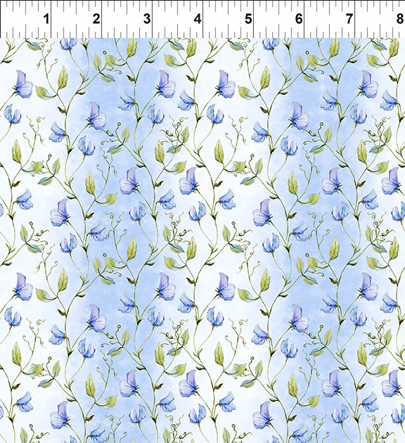 Periwinkle Spring Sweet Peas Vine Blue Jason Yenter In The Beginning Fabrics Cotton Fabric | US Fabric Shop