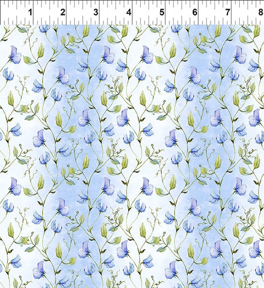 Periwinkle Spring Sweet Peas Vine Blue Jason Yenter In The Beginning Fabrics Cotton Fabric