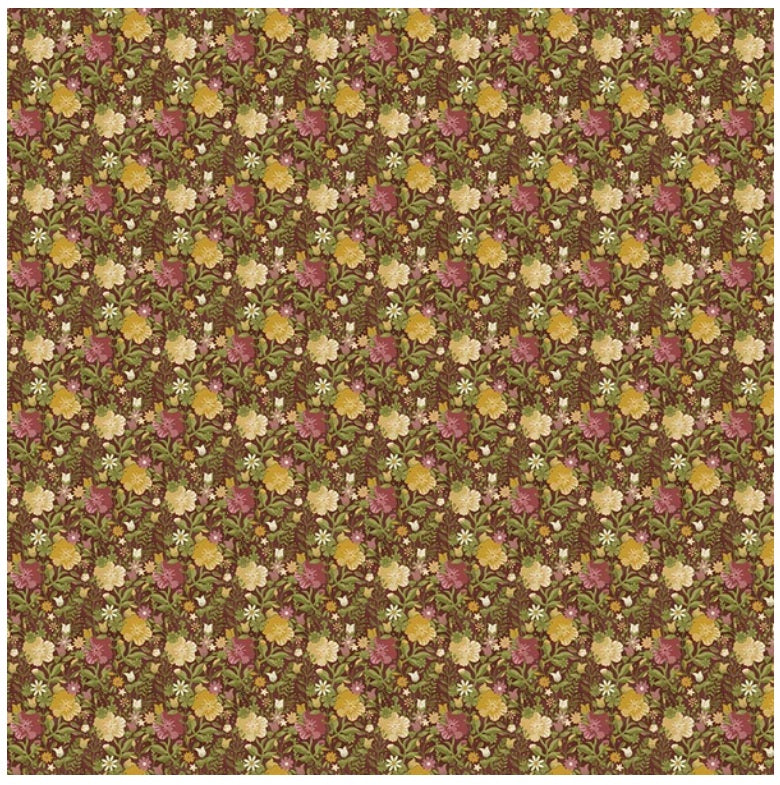 Petite Petals 2 SATIN Bouquet Brown Purple Paintbrush Studios Cotton SATIN Fabric PBS-370-26280