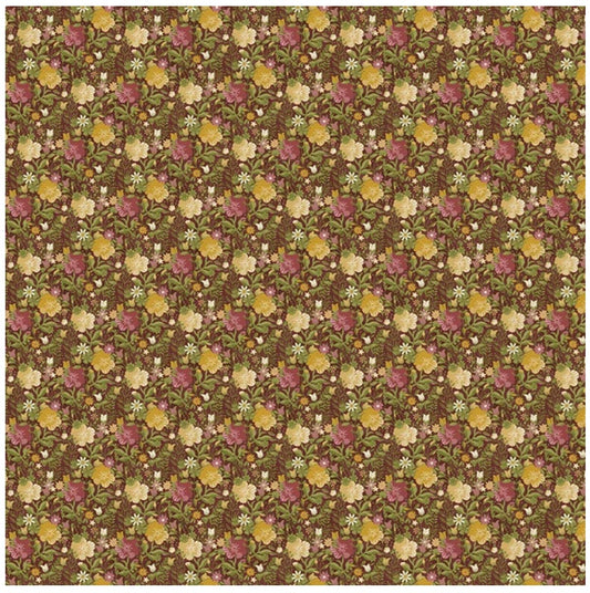 Petite Petals 2 SATIN Bouquet Brown Purple Paintbrush Studios Cotton SATIN Fabric PBS-370-26280
