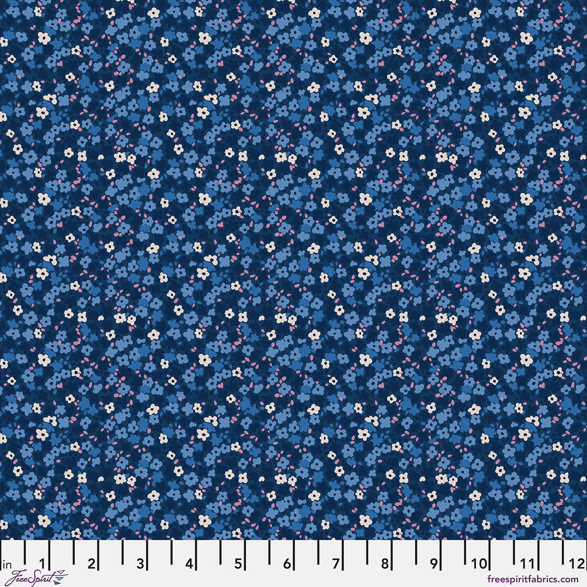 Petite Prints Ditsy Brambleberry Floral Blue August Ellery Free Spirit Cotton Fabric FS-PWAE001.BRAMBLEBERRY