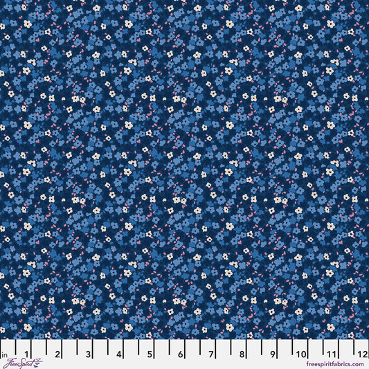Petite Prints Ditsy Brambleberry Floral Blue August Ellery Free Spirit Cotton Fabric FS-PWAE001.BRAMBLEBERRY