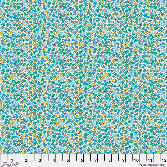 Petite Prints Ditsy Julep Floral Green Blue August Ellery Free Spirit Cotton Fabric FS-PWAE001.JULEP