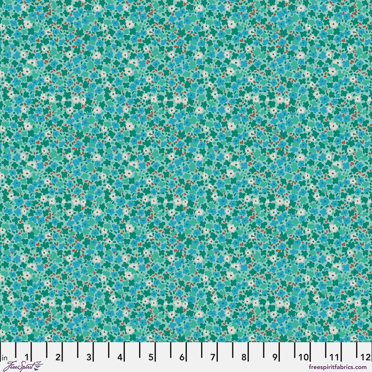 Petite Prints Ditsy Mint Floral Green Blue White Red August Ellery Free Spirit Cotton Fabric FS-PWAE001.MINT