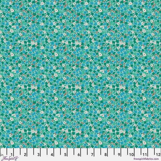 Petite Prints Ditsy Mint Floral Green Blue White Red August Ellery Free Spirit Cotton Fabric FS-PWAE001.MINT