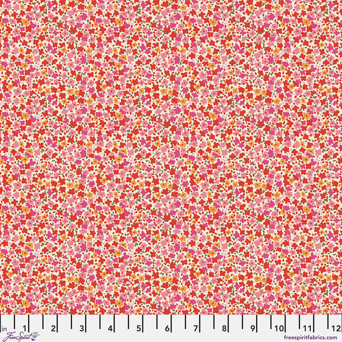 Petite Prints Ditsy Roseship Floral Pink Orange August Ellery Free Spirit Cotton Fabric FS-PWAE001.ROSEHIP