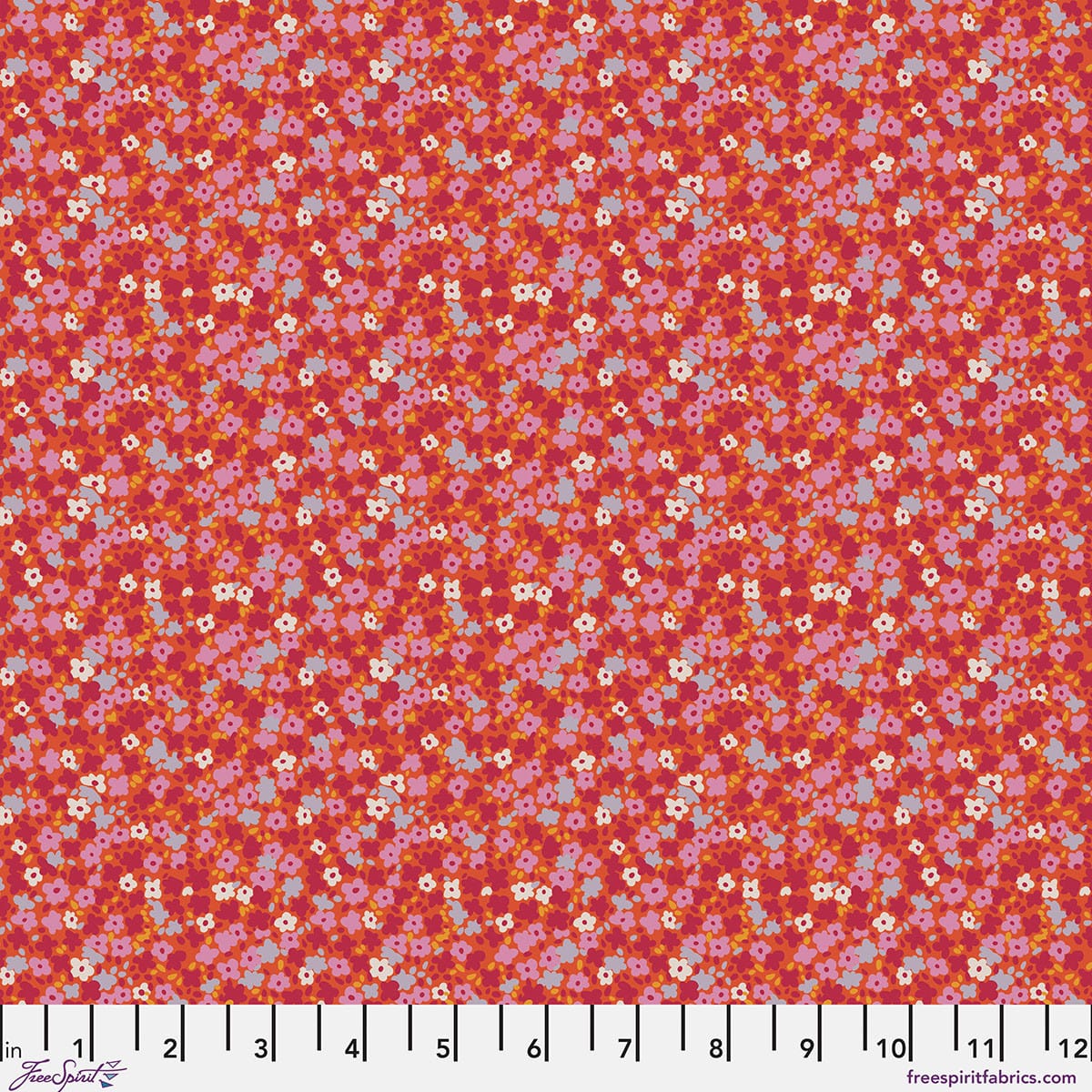 Petite Prints Ditsy Watermelon Floral Orange Purple White August Ellery Free Spirit Cotton Fabric FS-PWAE001.WATERMELON | US Fabric Shop