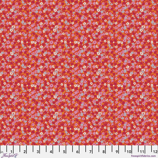 Petite Prints Ditsy Watermelon Floral Orange Purple White August Ellery Free Spirit Cotton Fabric FS-PWAE001.WATERMELON