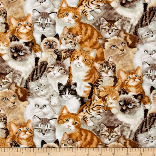 Petpourri Cats Packed Kitties Elizabeth's Studio Cotton Fabric